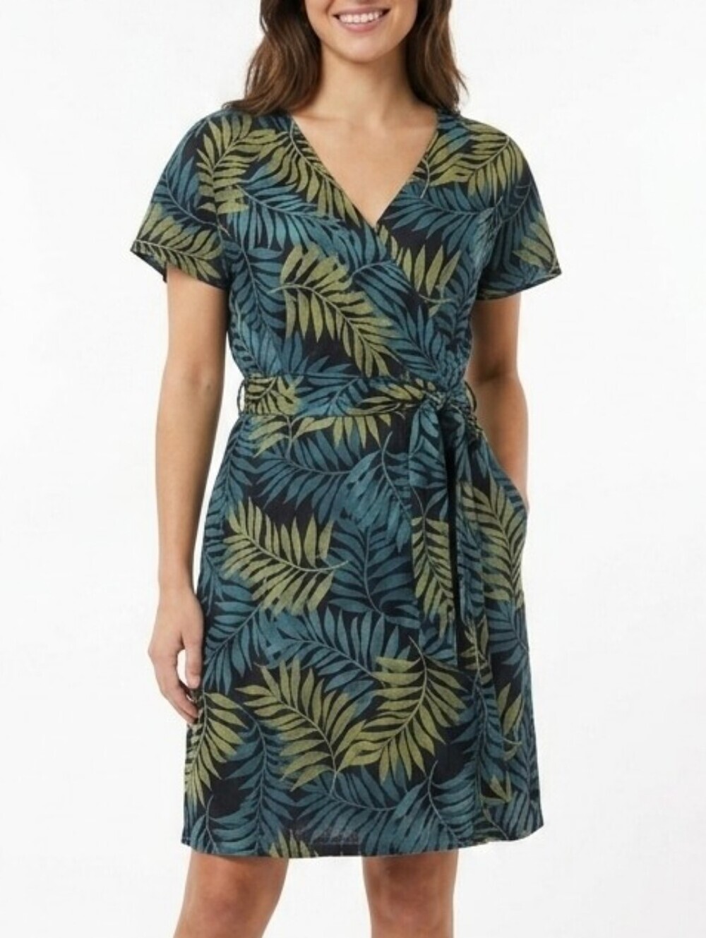 Paraphrase Palm Print Linen Dress